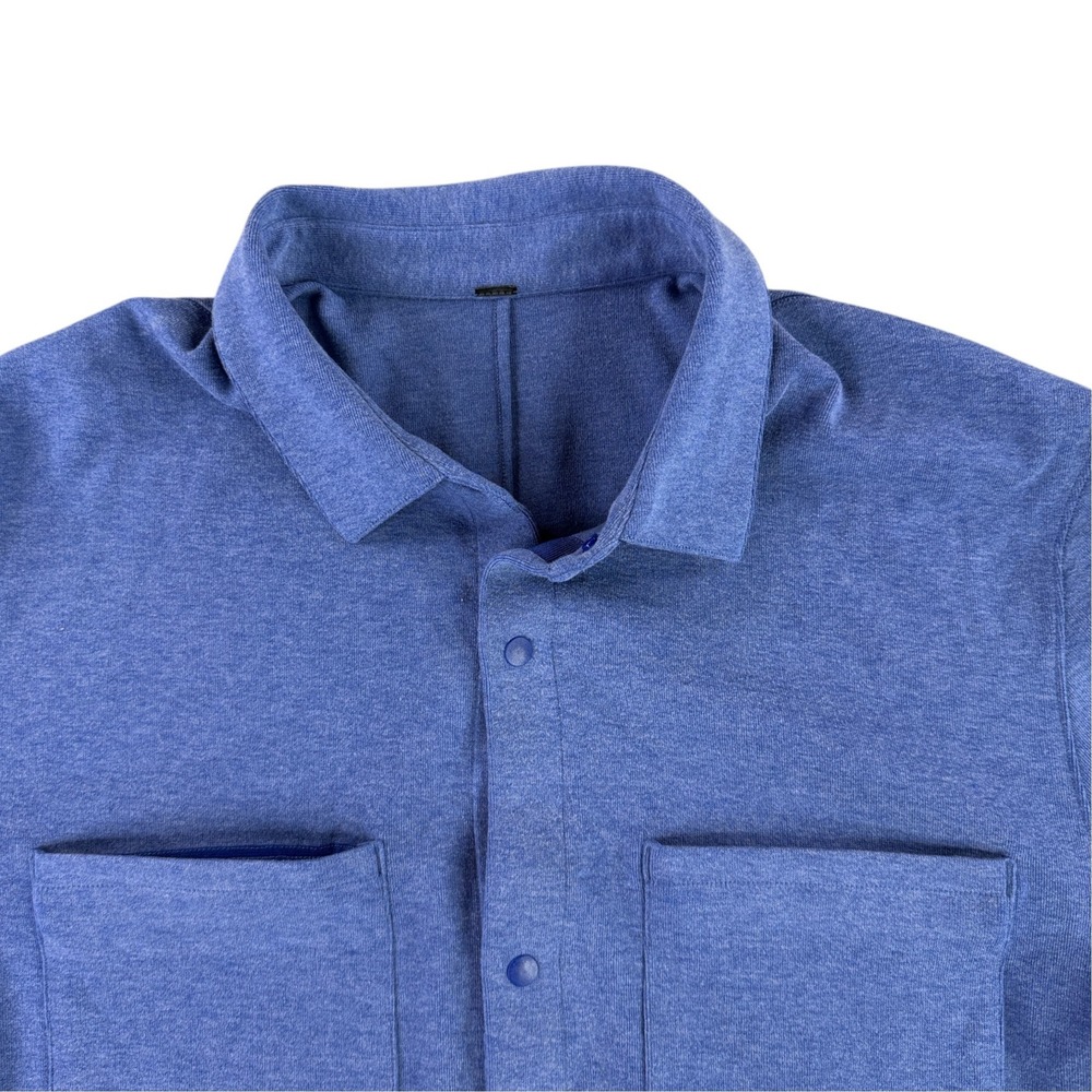 Lululemon Soft Knit Overshirt Mens L Blue Snap Button Shacket Jacket LM3CZMS